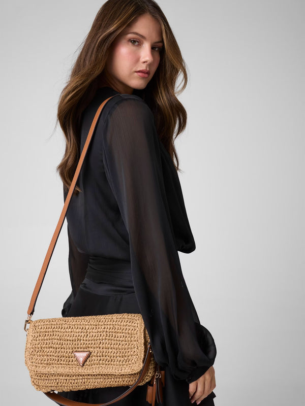Ofelia Woven Straw Natural Cognac Shoulder Bag
