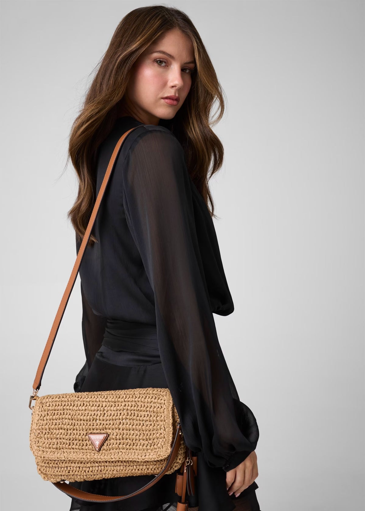 Ofelia Woven Straw Natural Cognac Shoulder Bag