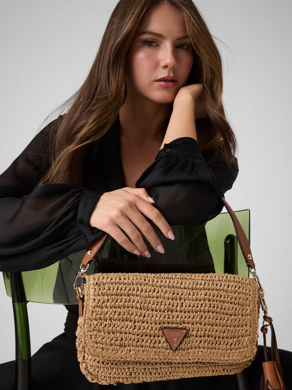 Ofelia Woven Straw Natural Cognac Shoulder Bag