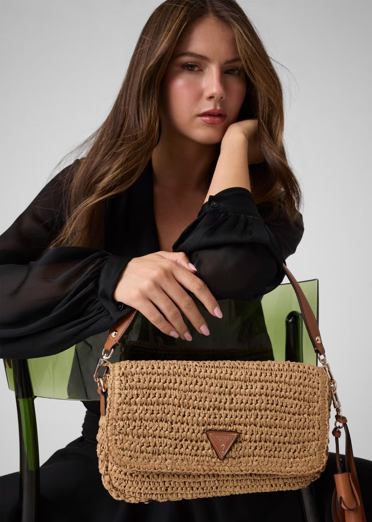 Ofelia Woven Straw Natural Cognac Shoulder Bag