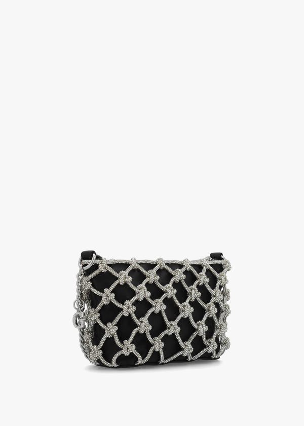 Zalina Black Diamante Knot Top Zip Shoulder Bag
