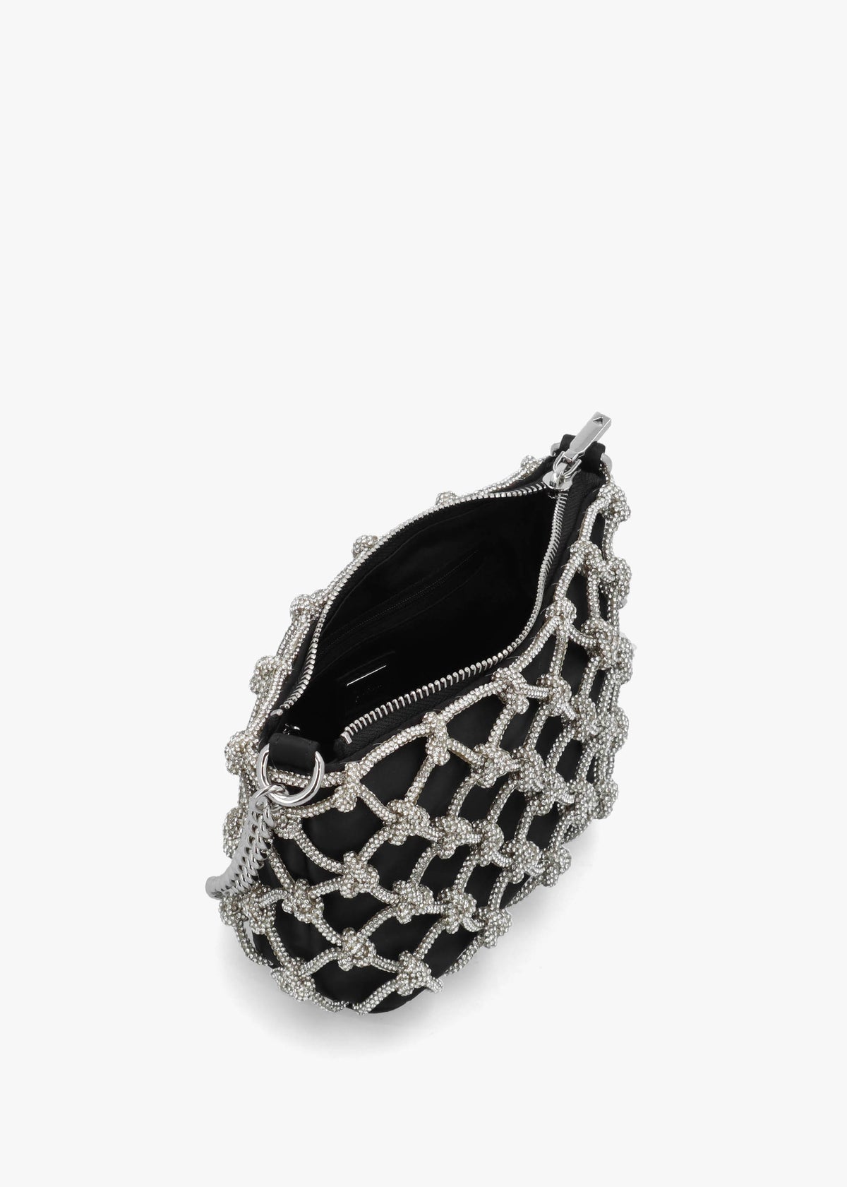 Zalina Black Diamante Knot Top Zip Shoulder Bag
