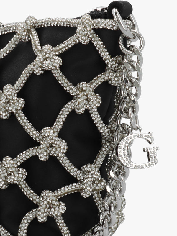 Zalina Black Diamante Knot Top Zip Shoulder Bag