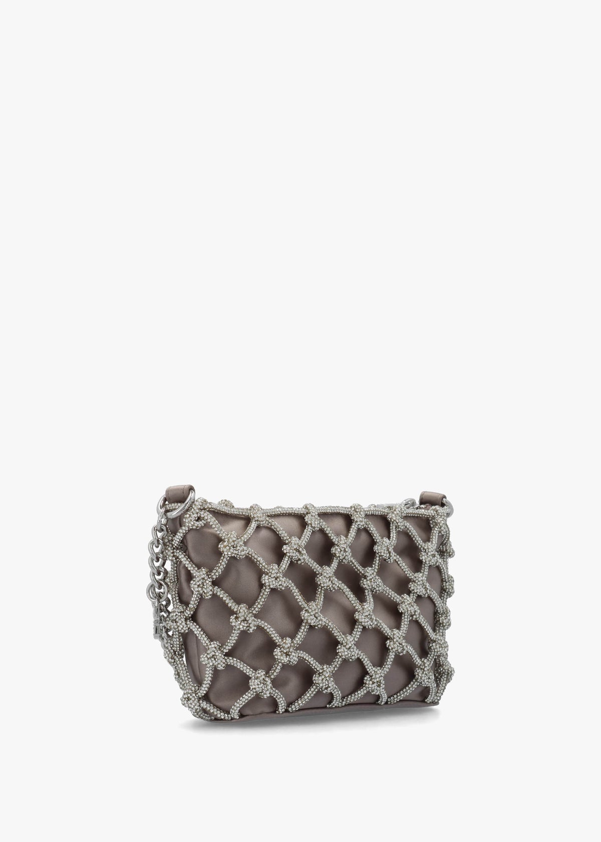 Zalina Silver Diamante Knot Top Zip Shoulder Bag