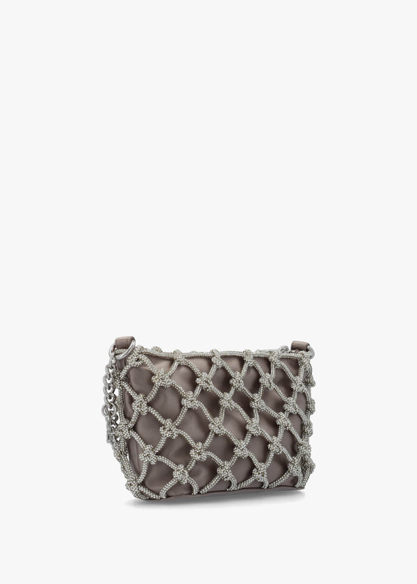 Zalina Silver Diamante Knot Top Zip Shoulder Bag