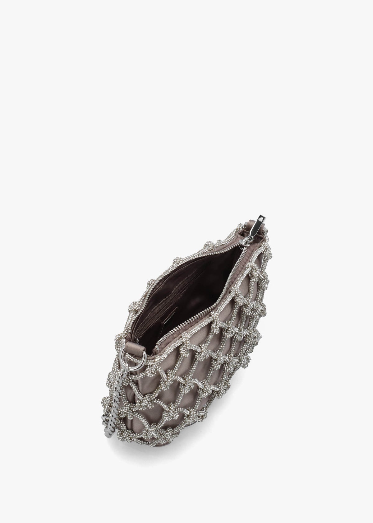 Zalina Silver Diamante Knot Top Zip Shoulder Bag