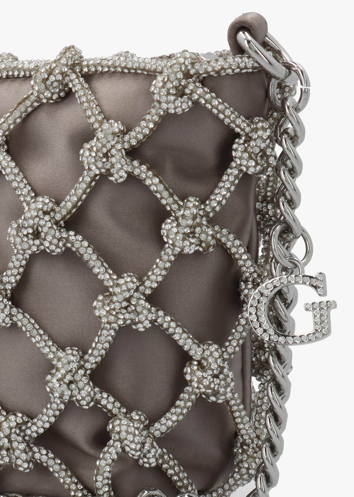 Zalina Silver Diamante Knot Top Zip Shoulder Bag