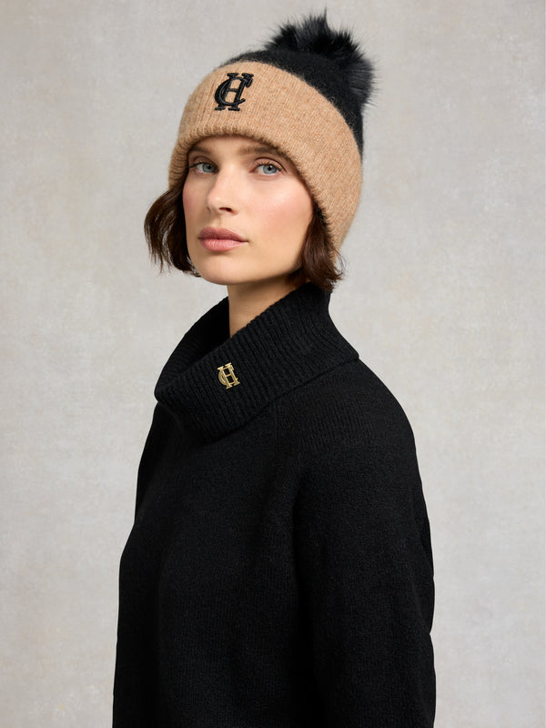 HOLLAND COOPER Chelsea Black Wool Mix Bobble Hat