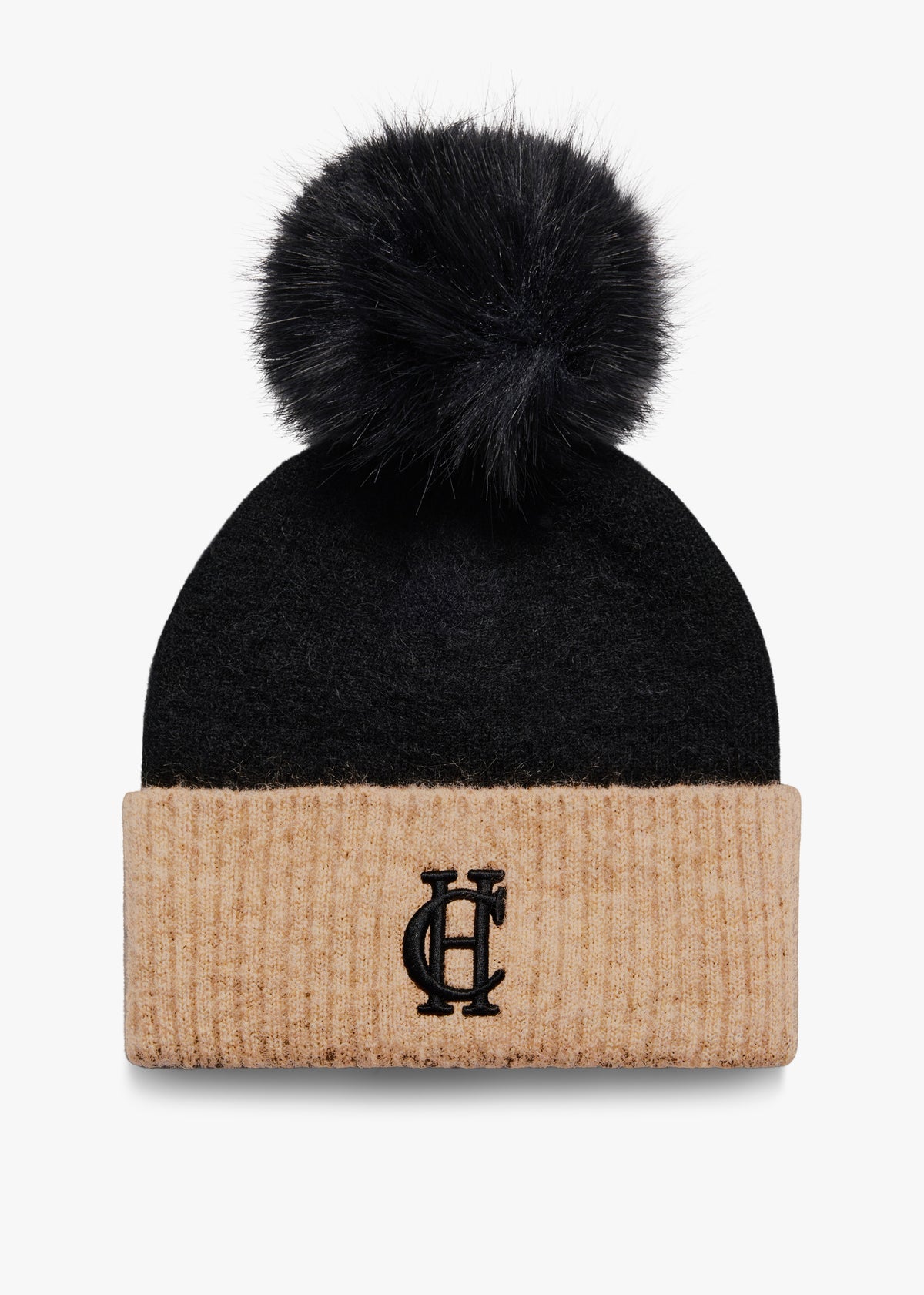 HOLLAND COOPER Chelsea Black Wool Mix Bobble Hat