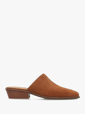 Pierce Burnt Cognac Suede Closed Toe Low Heel Mules