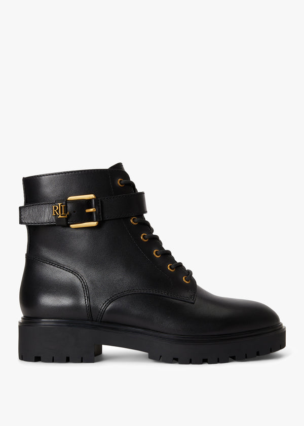 Allyson Calfskin Logo-Keeper Black Leather Ankle Boots