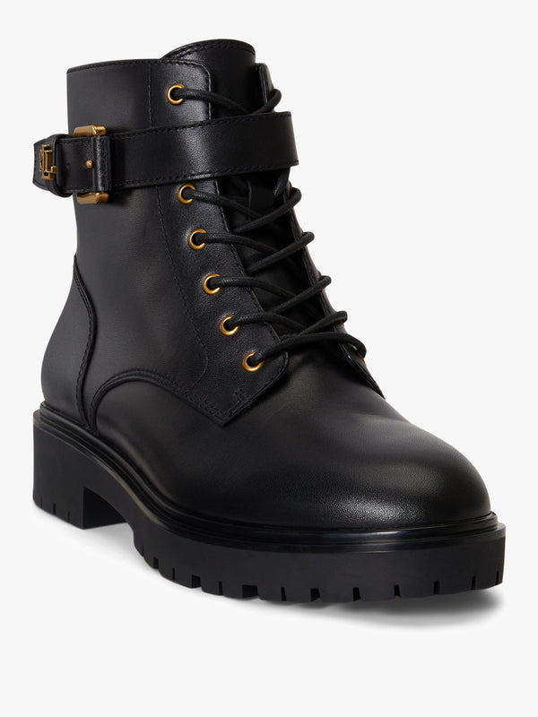 Allyson Calfskin Logo-Keeper Black Leather Ankle Boots