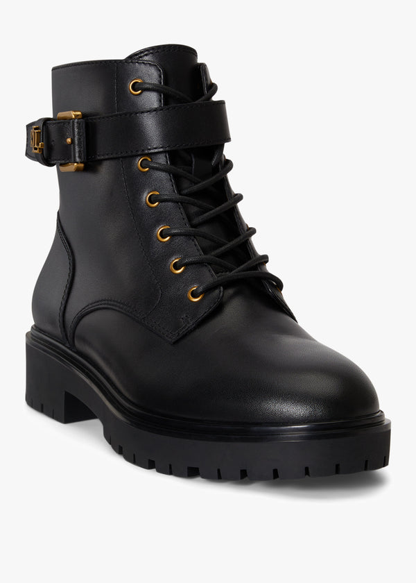 Allyson Calfskin Logo-Keeper Black Leather Ankle Boots