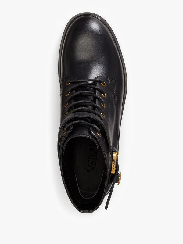 Allyson Calfskin Logo-Keeper Black Leather Ankle Boots