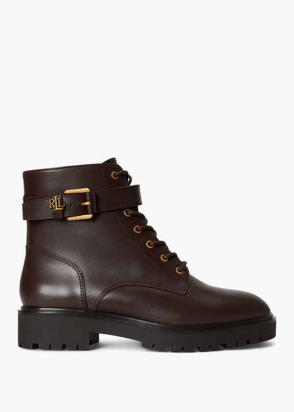Allyson Calfskin Logo-Keeper Brown Leather Ankle Boots