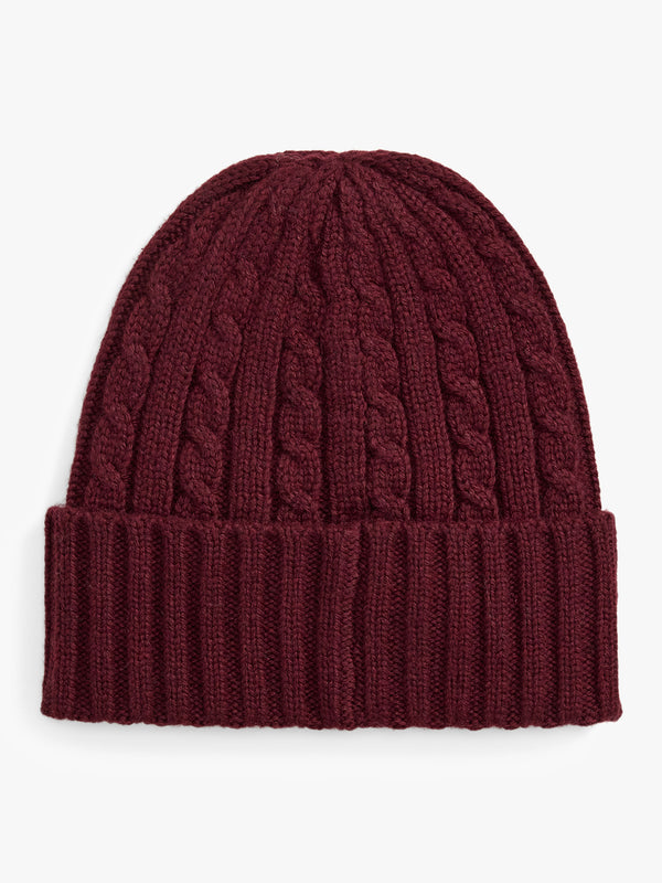 Lauren Ralph Lauren Embroidered Logo Cable Knit Burgundy Beanie Hat