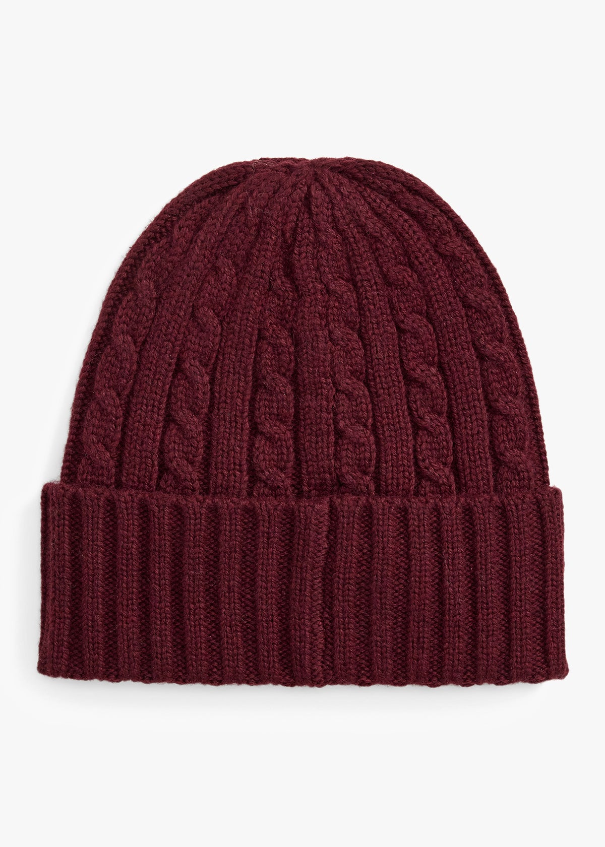 Lauren Ralph Lauren Embroidered Logo Cable Knit Burgundy Beanie Hat
