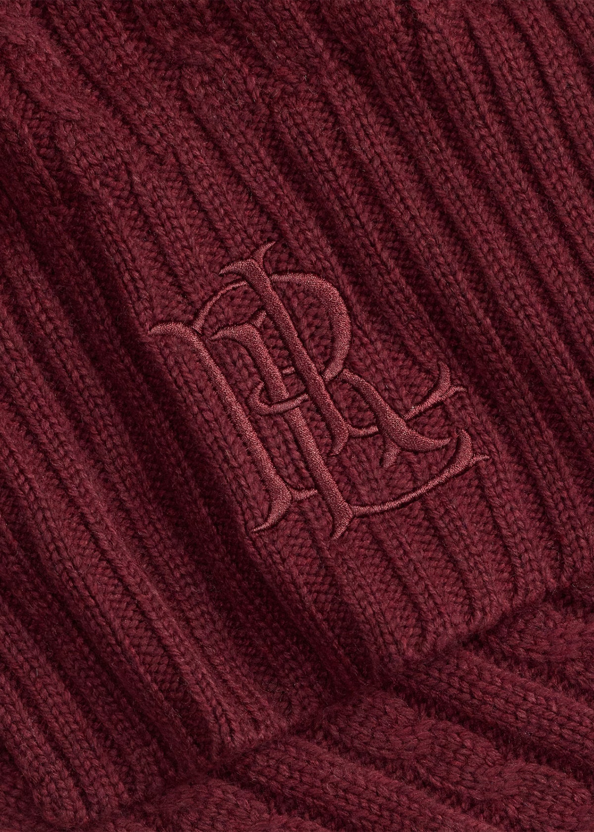 Embroidered Logo Cable Knit Burgundy Scarf