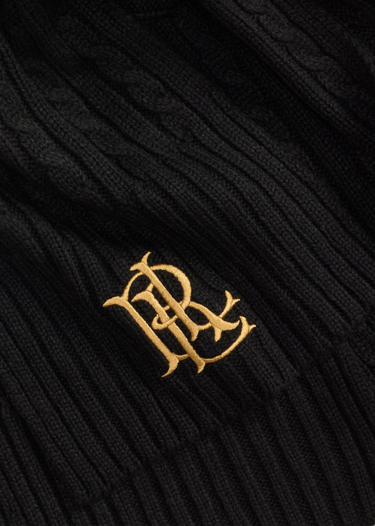 Embroidered Logo Cable Knit Black Scarf