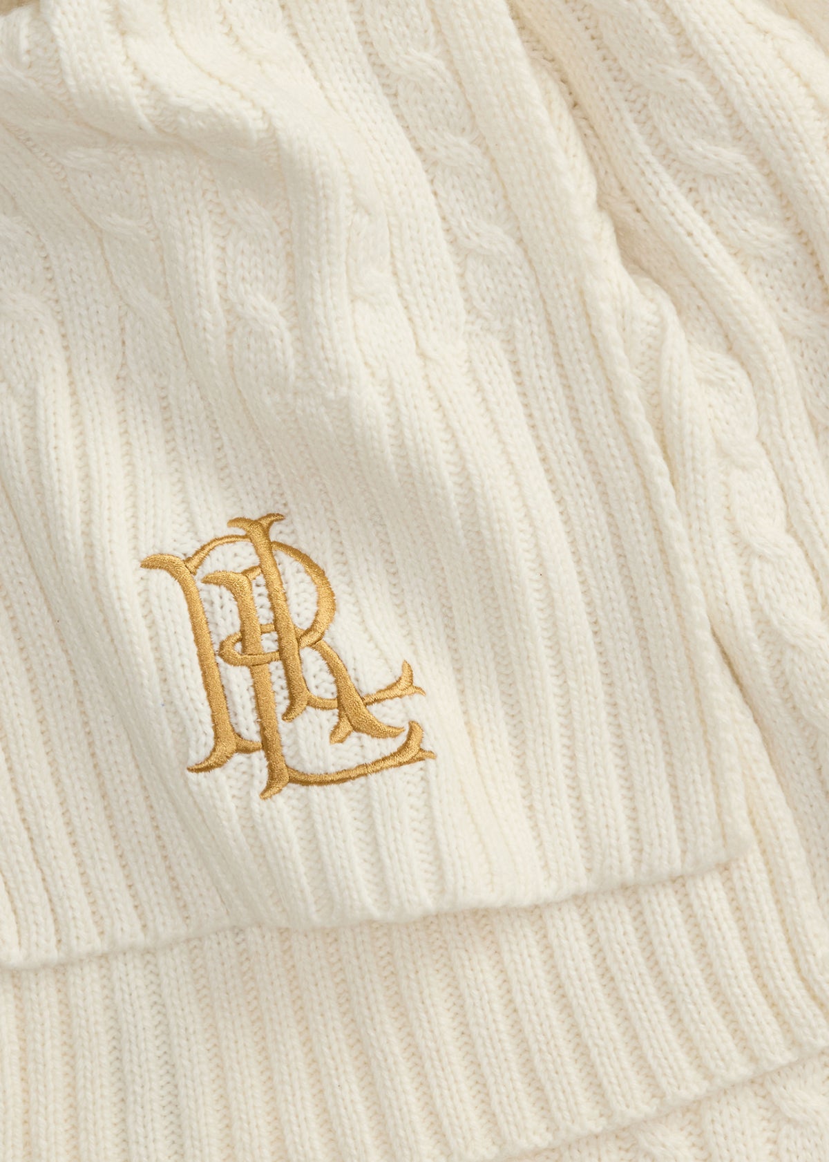 Embroidered Logo Cable Knit Cream Scarf
