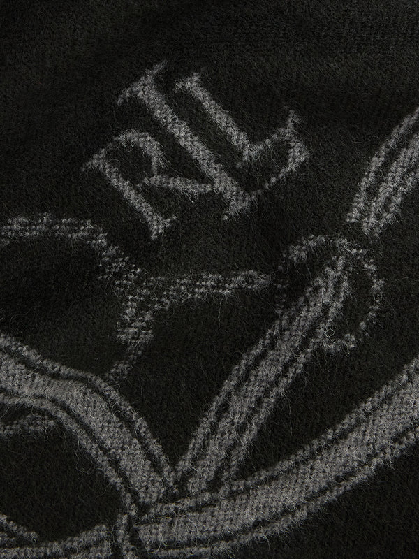 Belting-Motif Black Scarf & Beanie Gift Set