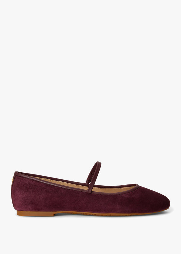 Jayna Burgundy Suede Mary Jane Ballet Pumps