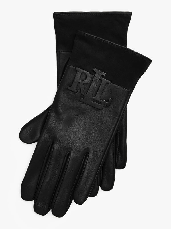 Logo-Trim Black Leather Sheepskin Tech Gloves
