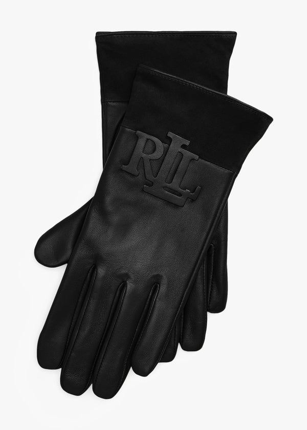 Logo-Trim Black Leather Sheepskin Tech Gloves