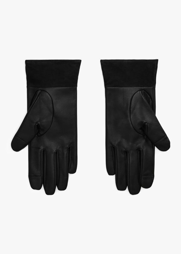 Logo-Trim Black Leather Sheepskin Tech Gloves