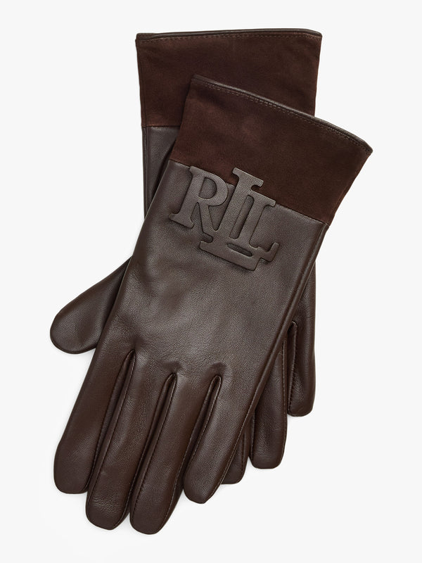 Logo-Trim Brown Leather Sheepskin Tech Gloves