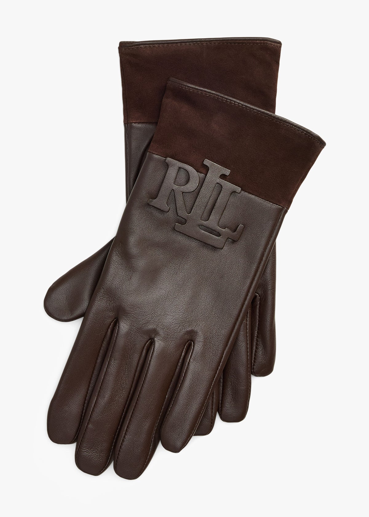 Logo-Trim Brown Leather Sheepskin Tech Gloves
