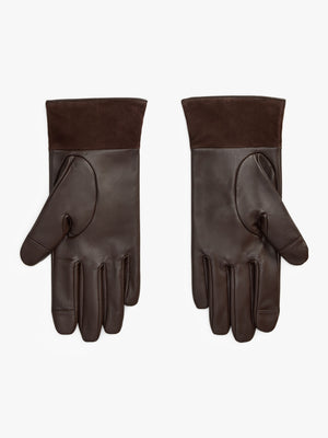 Logo-Trim Brown Leather Sheepskin Tech Gloves