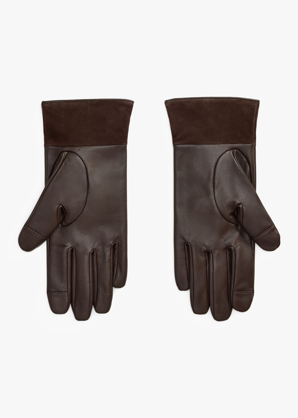 Logo-Trim Brown Leather Sheepskin Tech Gloves