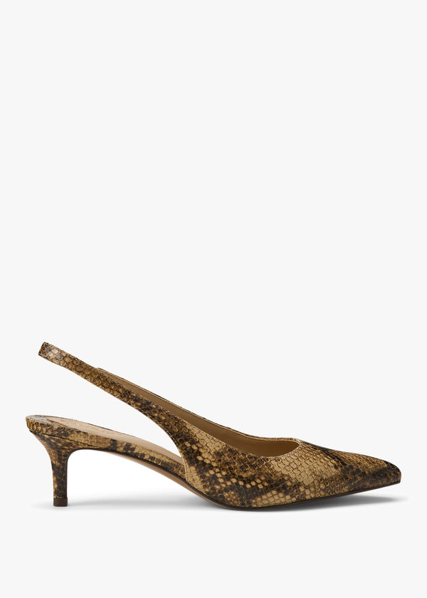 Lolah II Tan Leather Reptile Kitten Heel Slingbacks