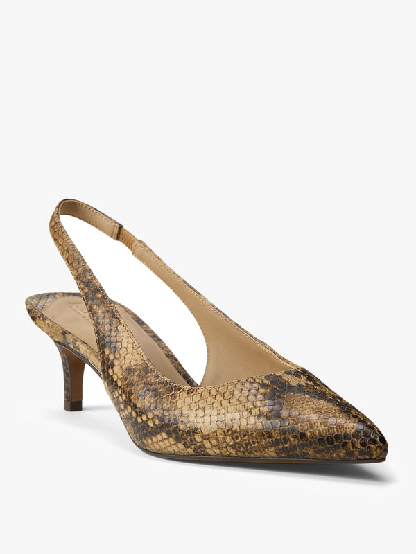 Lolah II Tan Leather Reptile Kitten Heel Slingbacks