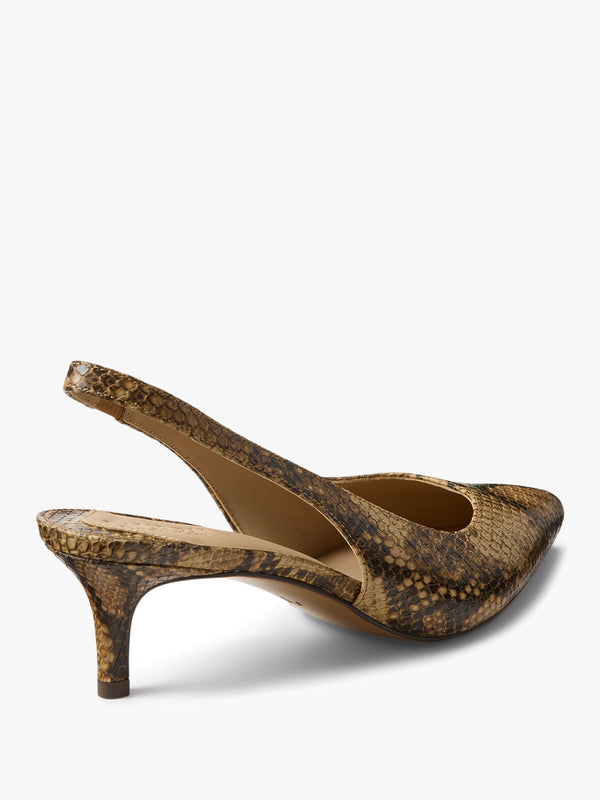 Lolah II Tan Leather Reptile Kitten Heel Slingbacks