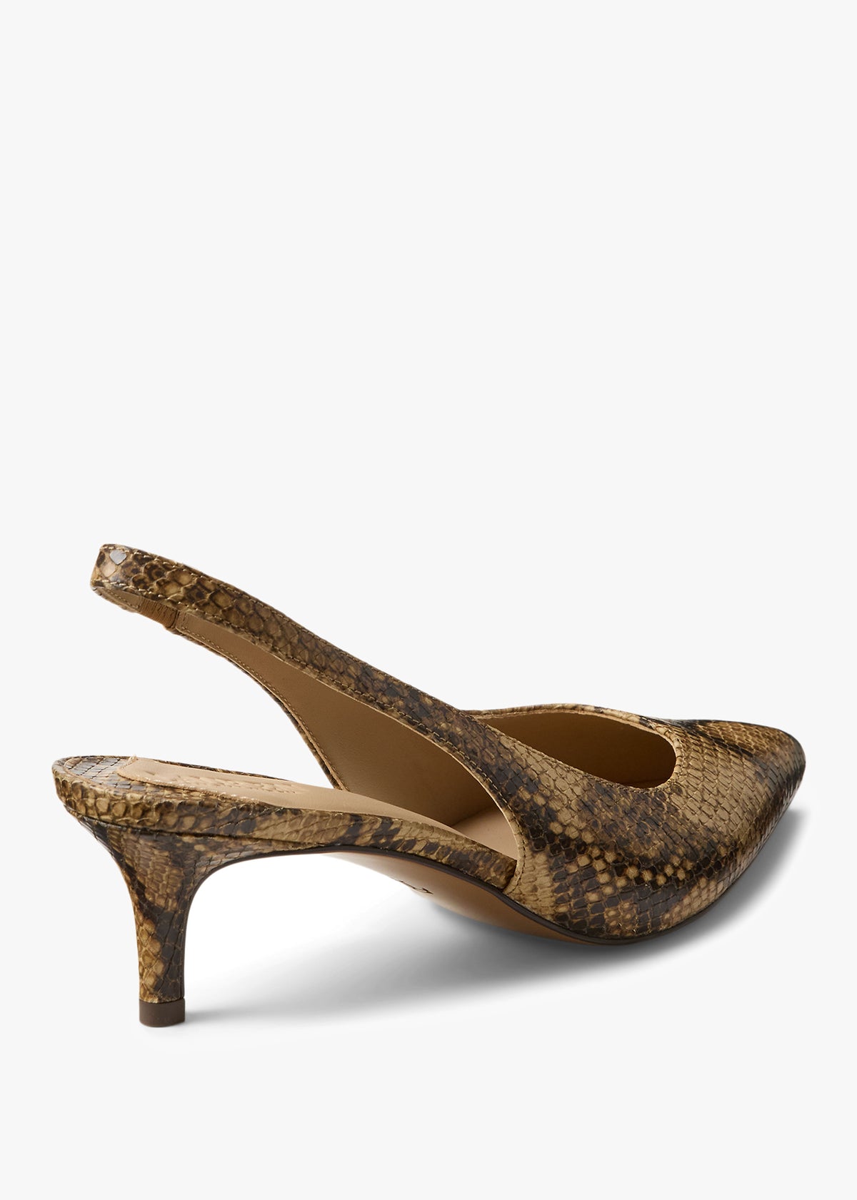 Lolah II Tan Leather Reptile Kitten Heel Slingbacks