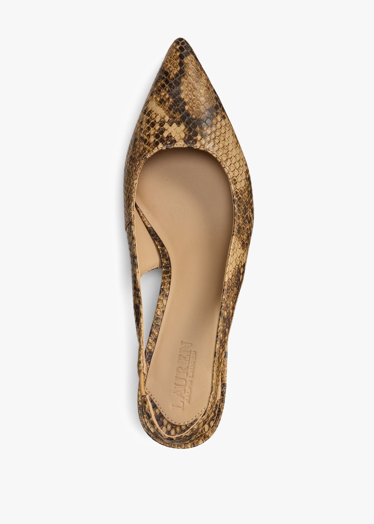 Lolah II Tan Leather Reptile Kitten Heel Slingbacks