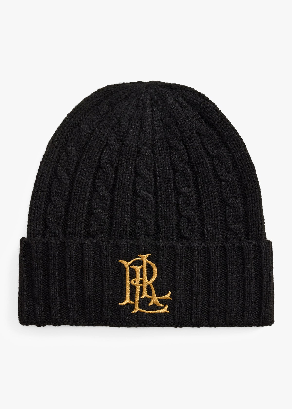 Lauren Ralph Lauren Embroidered Logo Cable Knit Black Beanie Hat