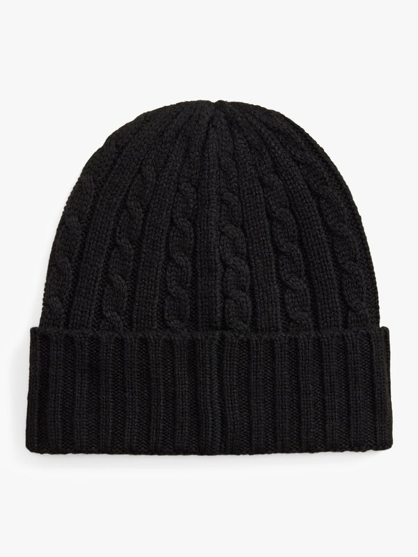 Lauren Ralph Lauren Embroidered Logo Cable Knit Black Beanie Hat