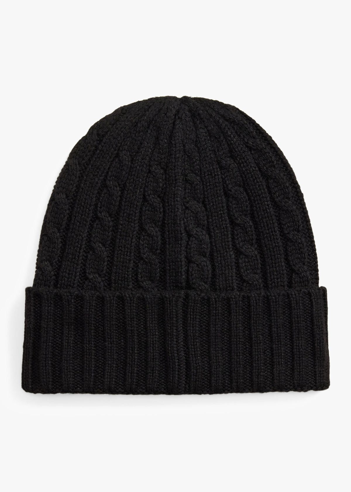 Lauren Ralph Lauren Embroidered Logo Cable Knit Black Beanie Hat