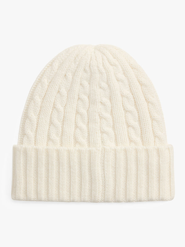 Lauren Ralph Lauren Embroidered Logo Cable Knit Cream Beanie Hat