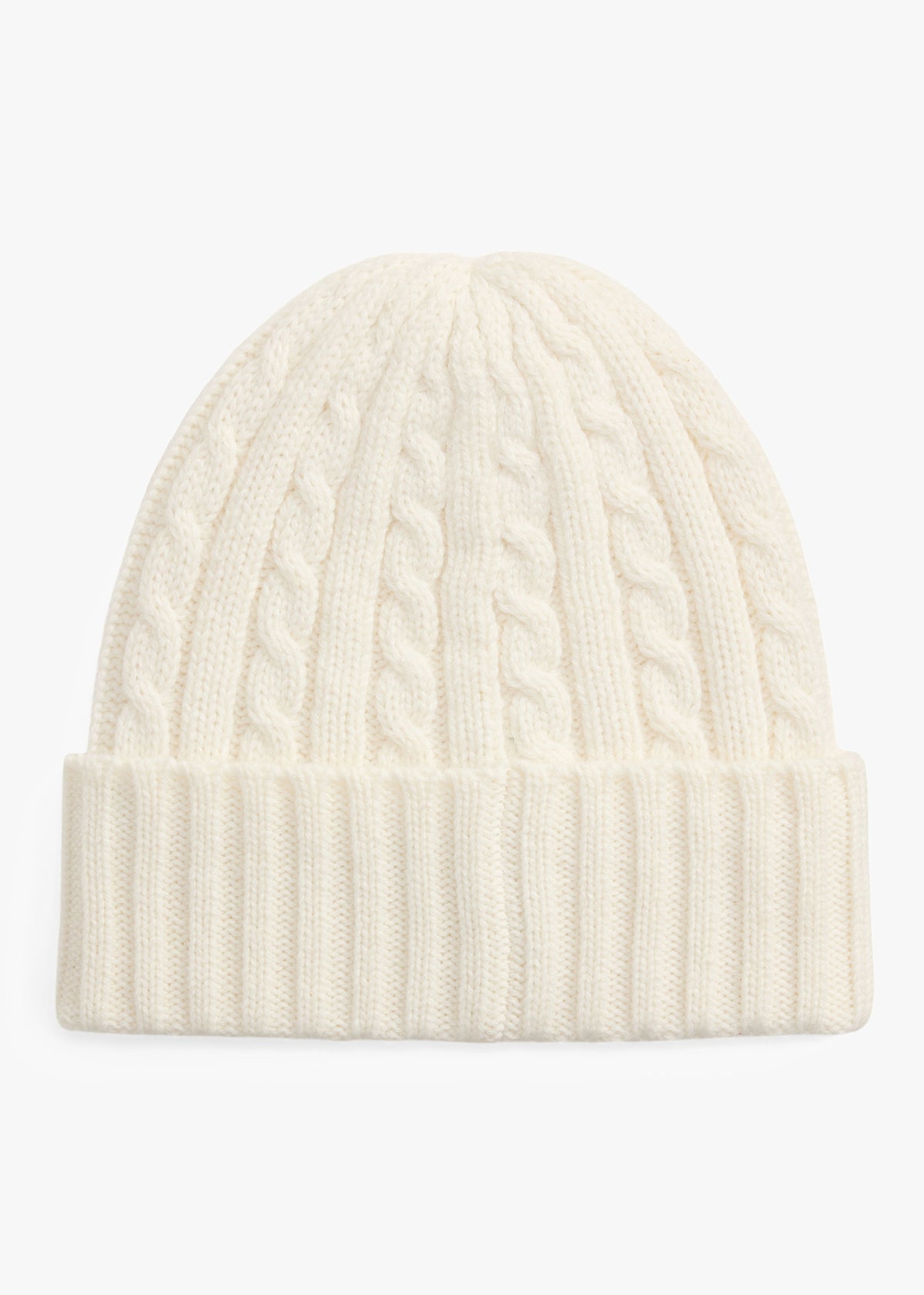 Lauren Ralph Lauren Embroidered Logo Cable Knit Cream Beanie Hat