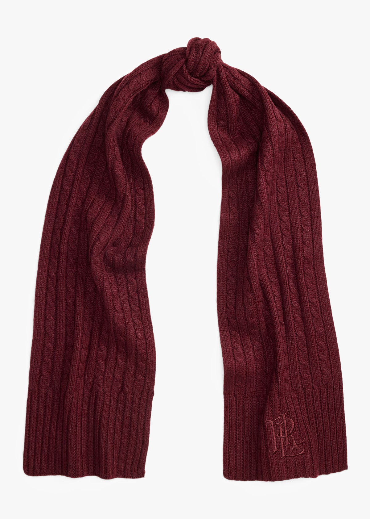 Embroidered Logo Cable Knit Burgundy Scarf