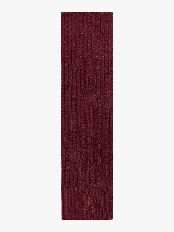Embroidered Logo Cable Knit Burgundy Scarf