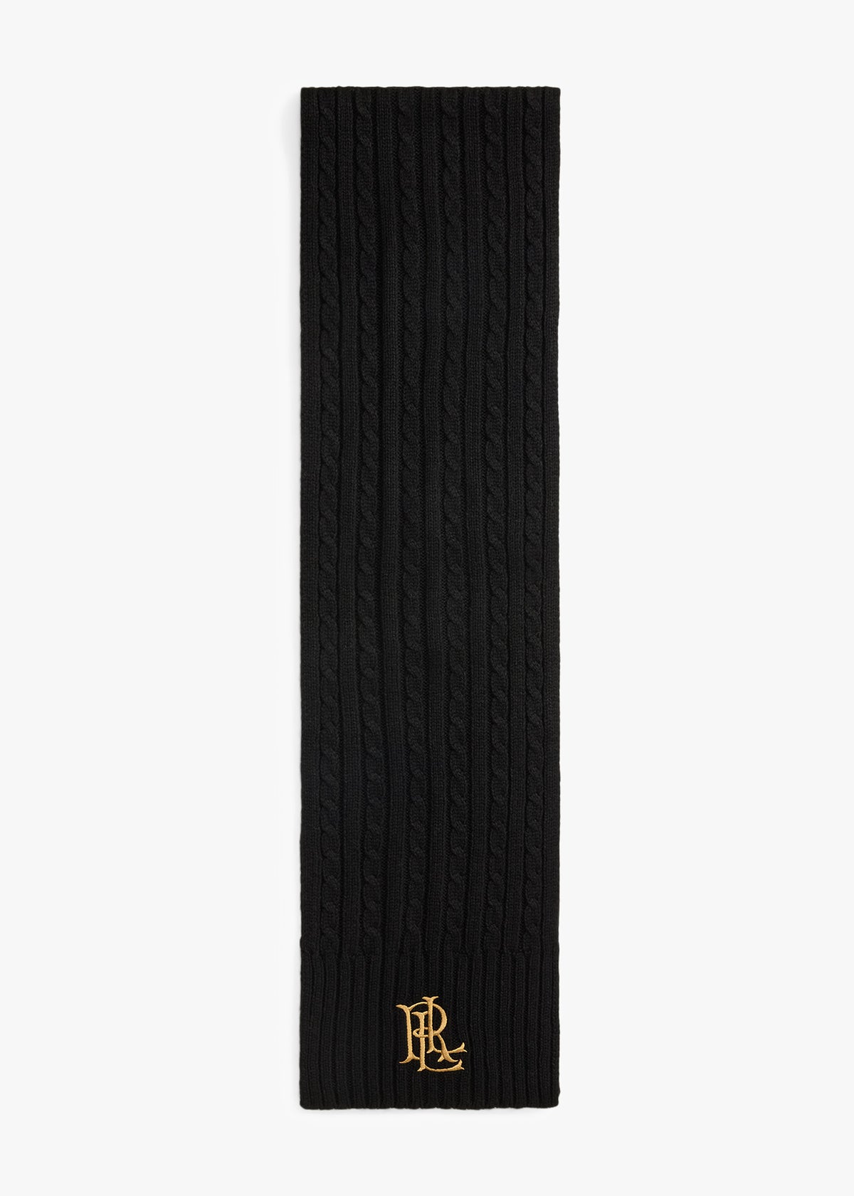 Embroidered Logo Cable Knit Black Scarf