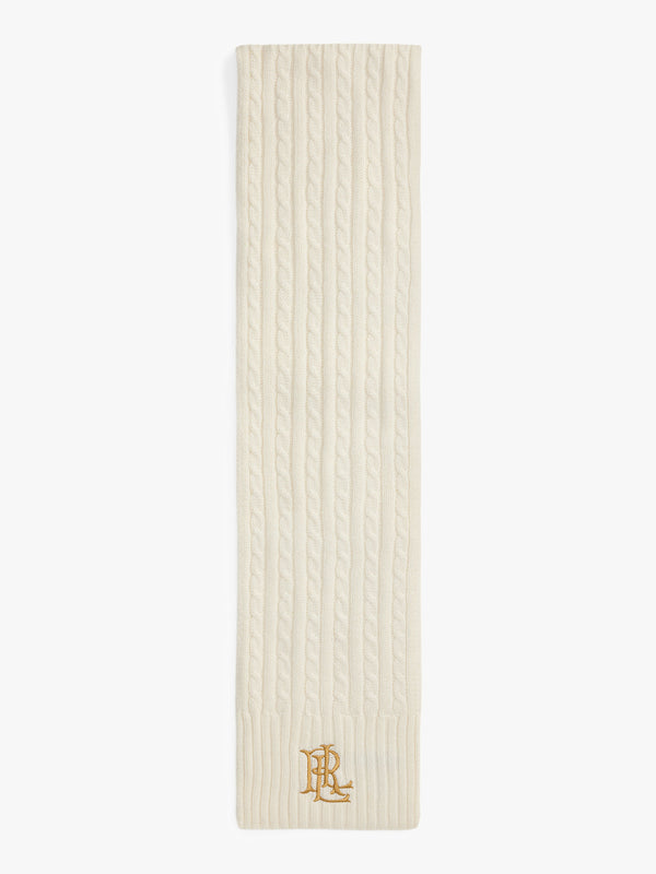 Embroidered Logo Cable Knit Cream Scarf