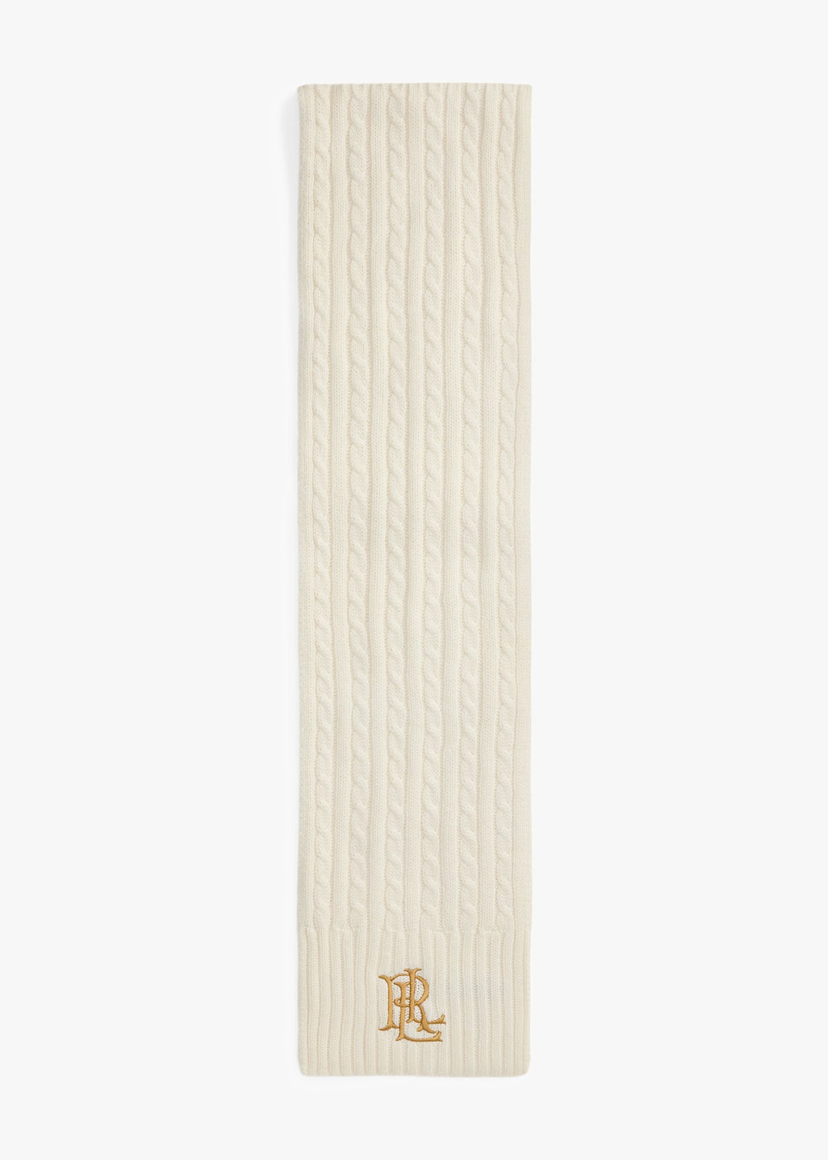 Embroidered Logo Cable Knit Cream Scarf