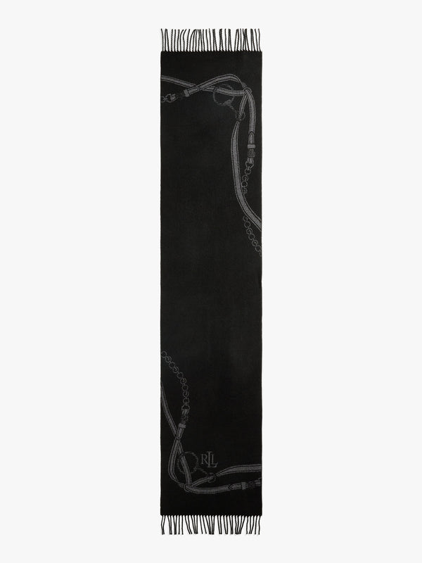 Belting-Motif Black Scarf & Beanie Gift Set
