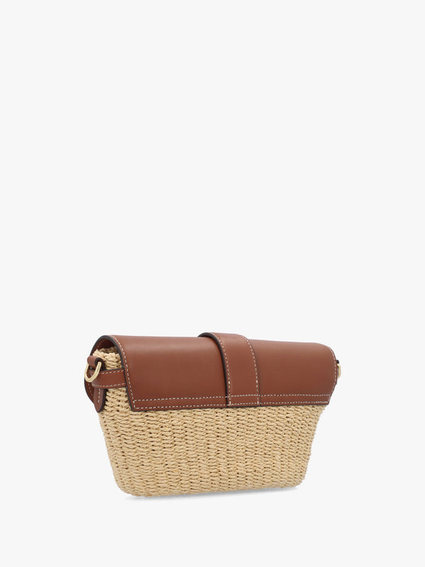 Lynden Small Natural Lauren Tan Straw-Leather Shoulder Bag